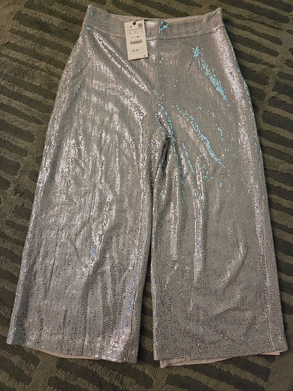 Zara Silver Sequin Womens Cropped Pants